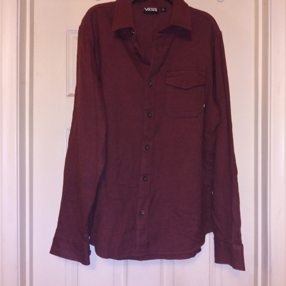 Burgundy dress shirt, Vans, Small